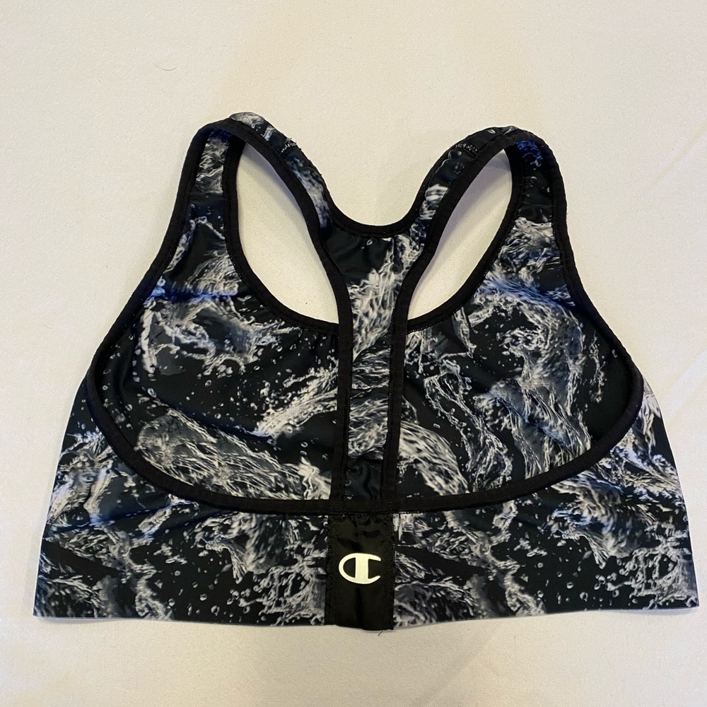 Champion Black White Abstract Print Racerback Sports Bra - Picture 3 of 4